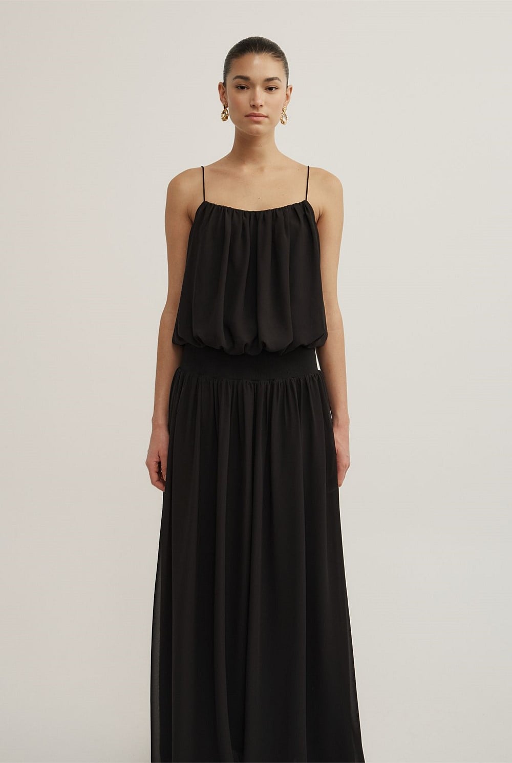 Blouson Drape Maxi Dress
