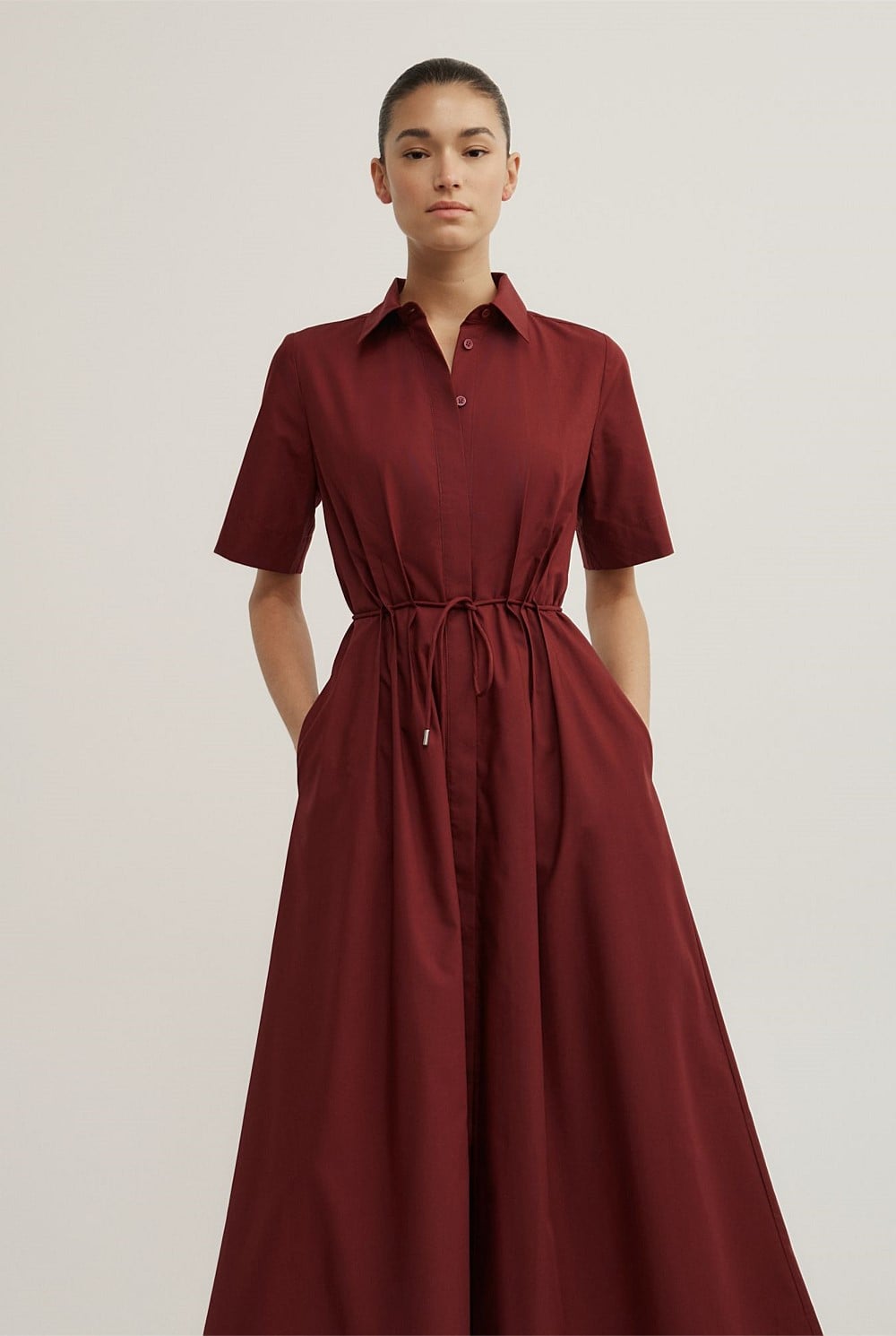 Drawstring Shirt Midi Dress