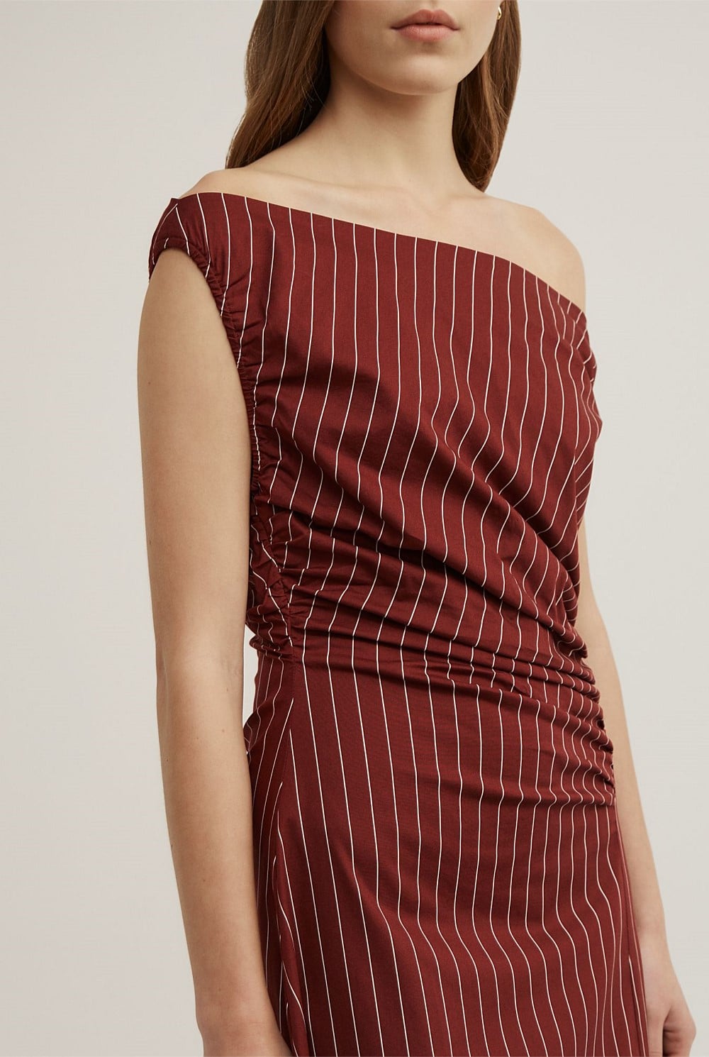 Off Shoulder Gather Midi Dress