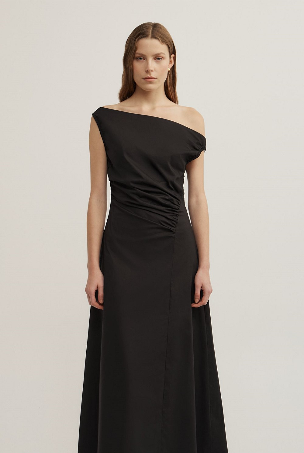 Off Shoulder Gather Midi Dress