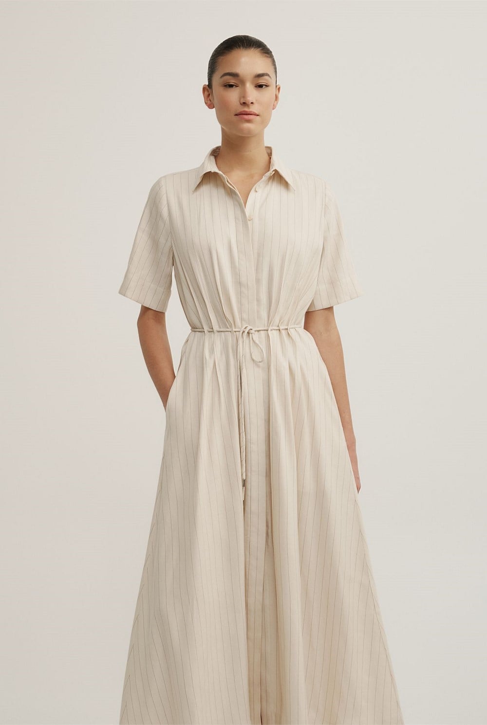 Drawstring Shirt Midi Dress