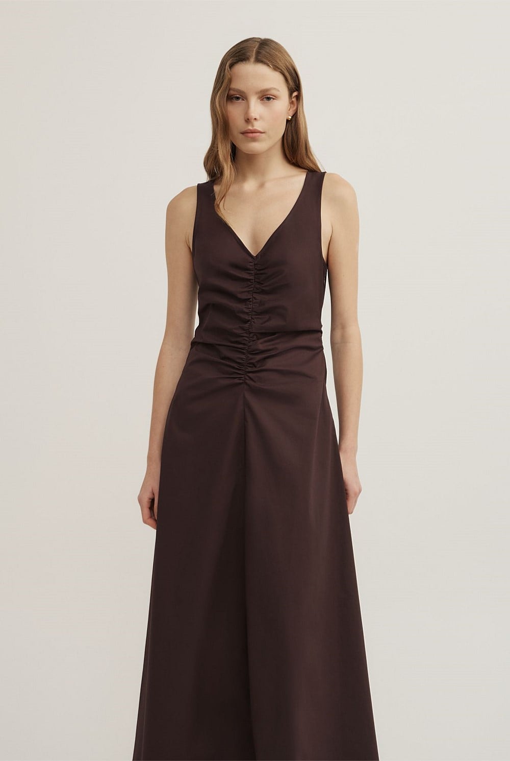 V-Neck Gather Midi Dress