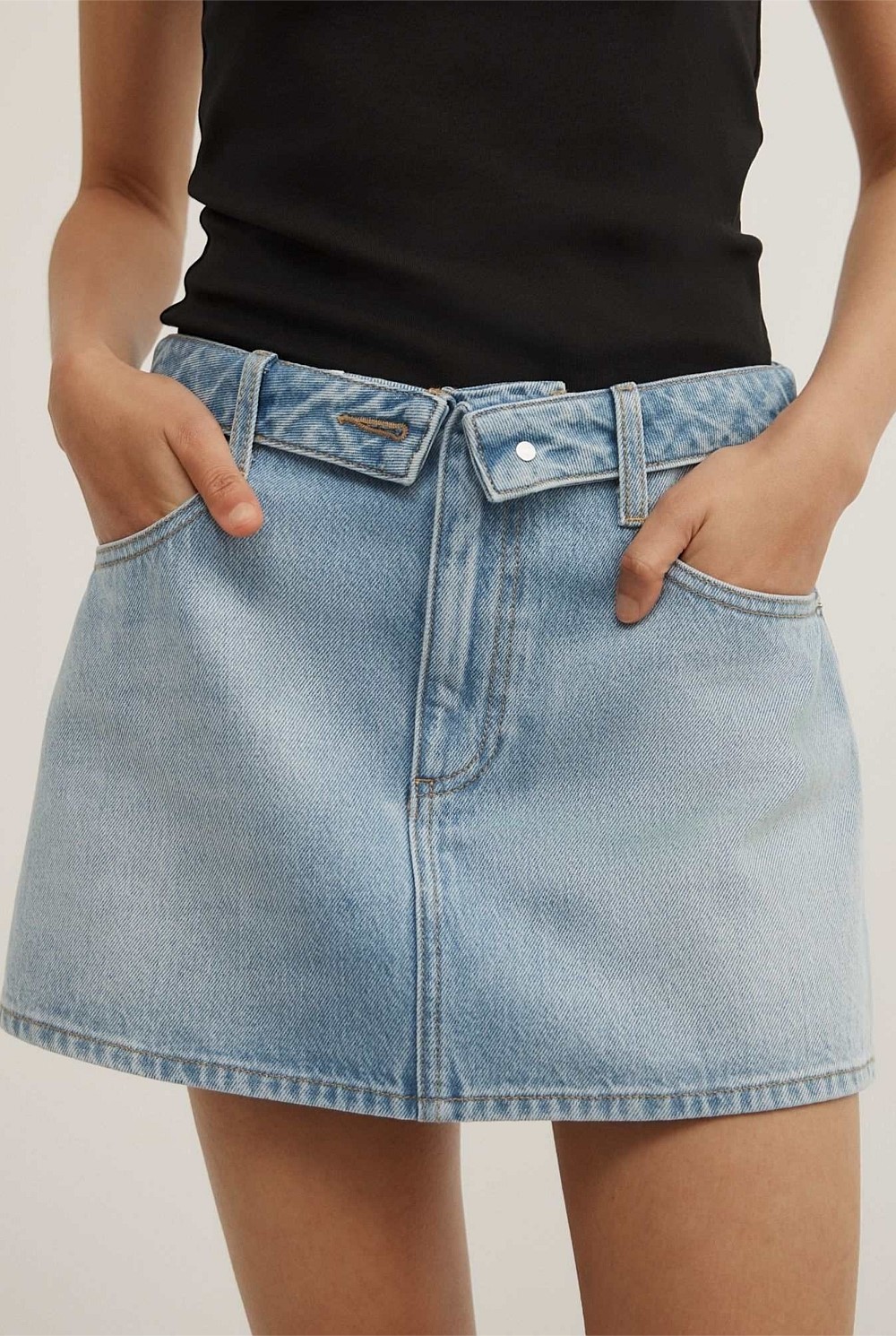 Fold Waist Denim Mini Skirt