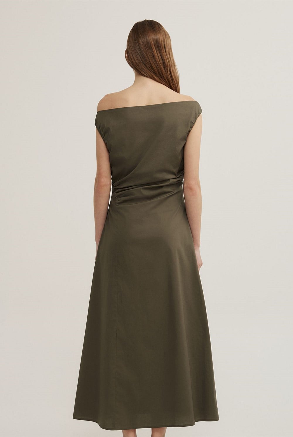 Off Shoulder Gather Midi Dress