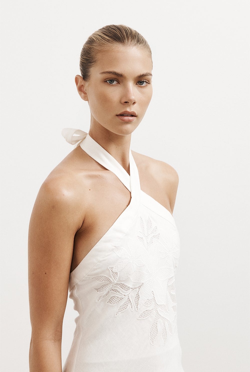 Asymmetric Halter Midi Dress