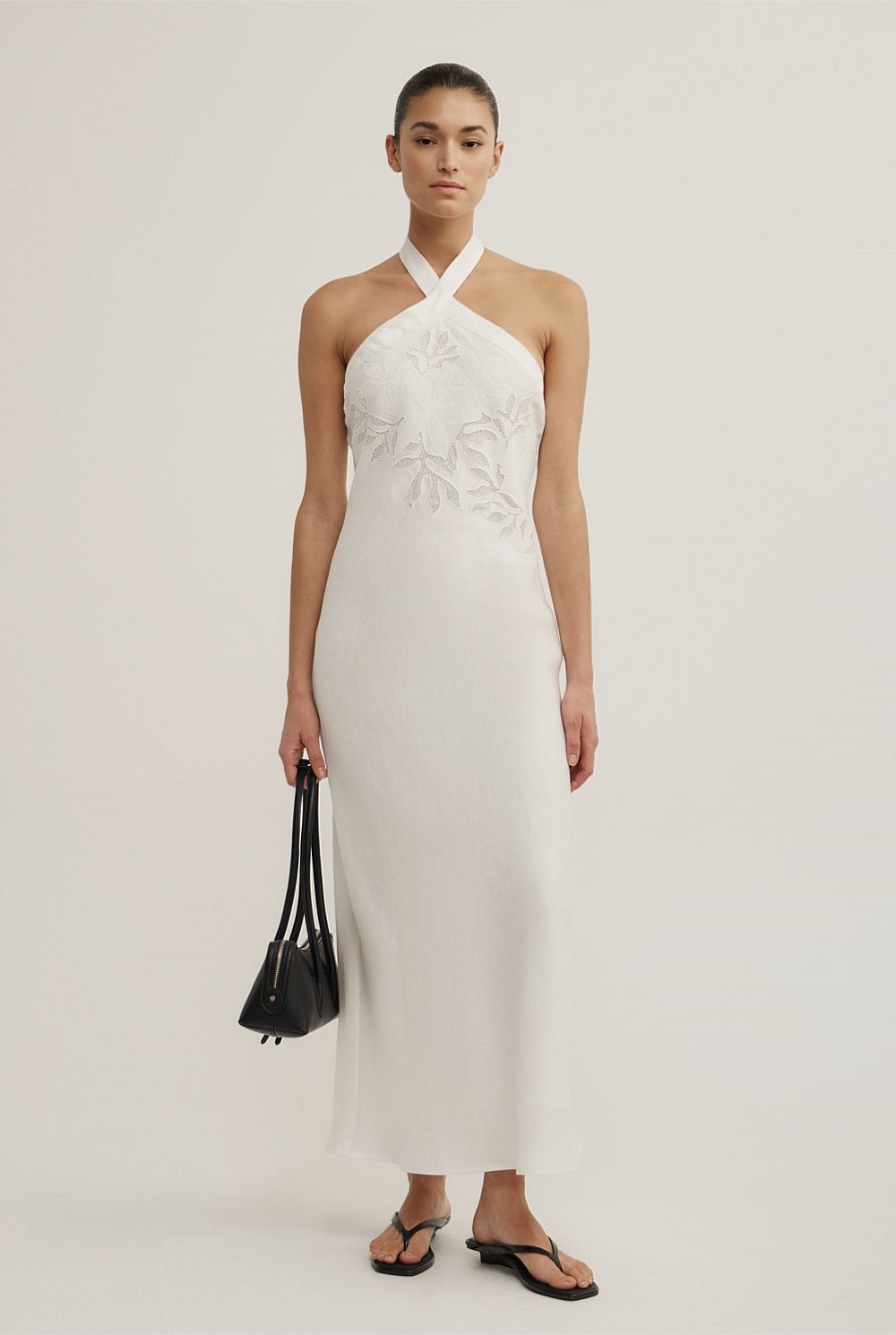 Asymmetric Halter Midi Dress