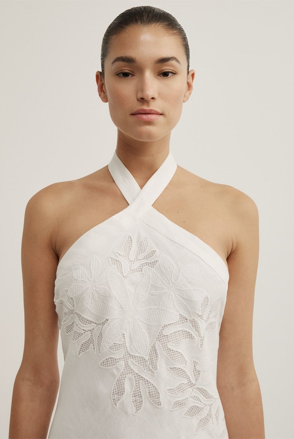 Asymmetric Halter Midi Dress