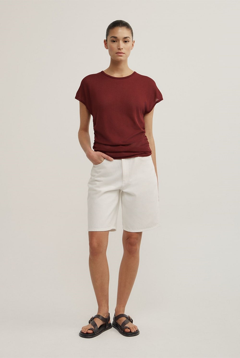 Wide Shoulder Knit T-Shirt