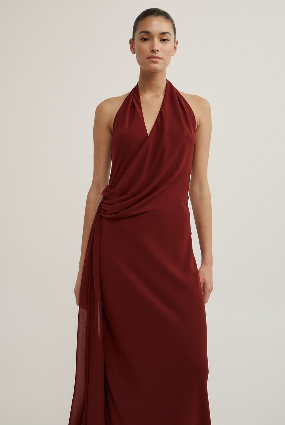 Halter Drape Tie Maxi Dress