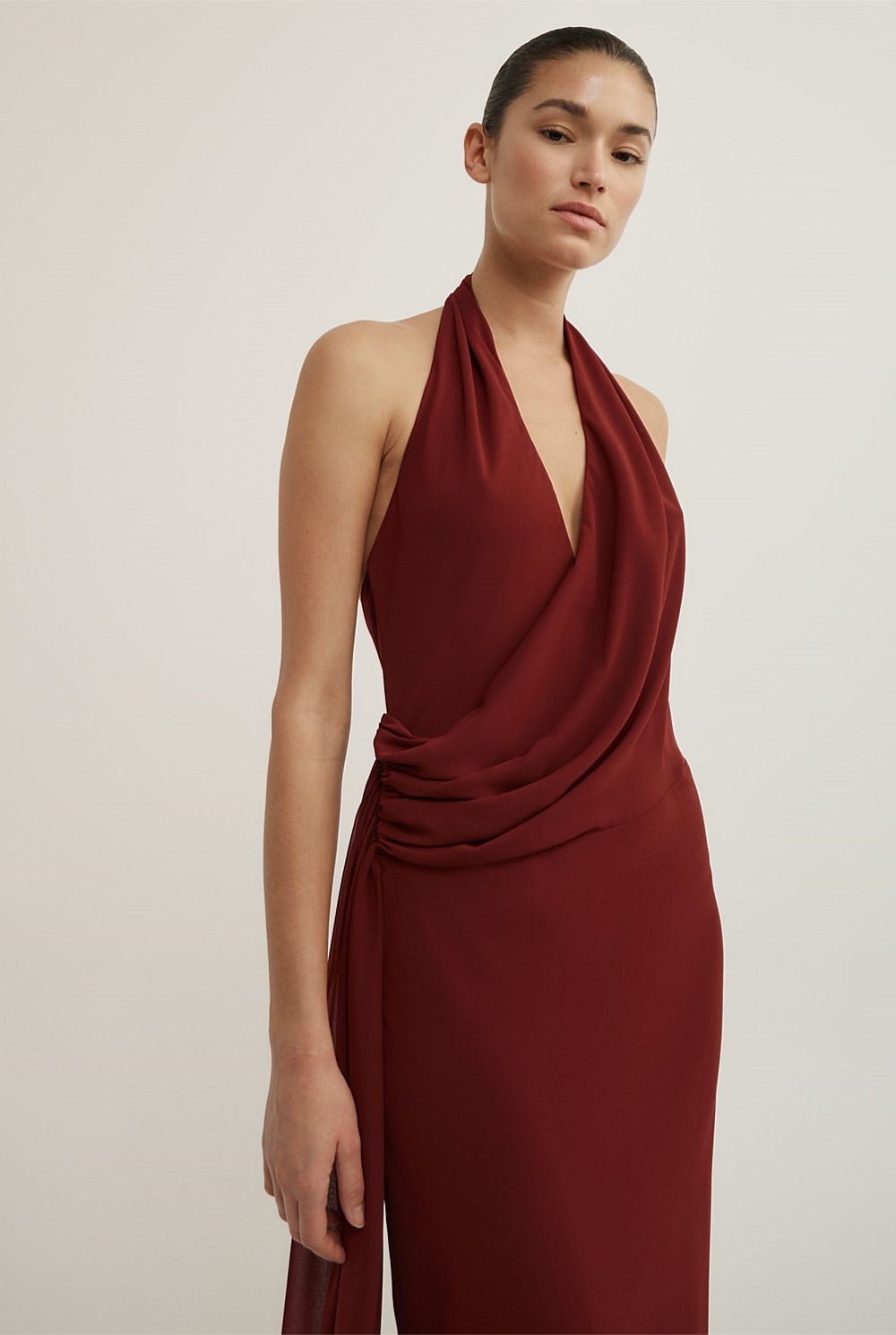Halter Drape Tie Maxi Dress