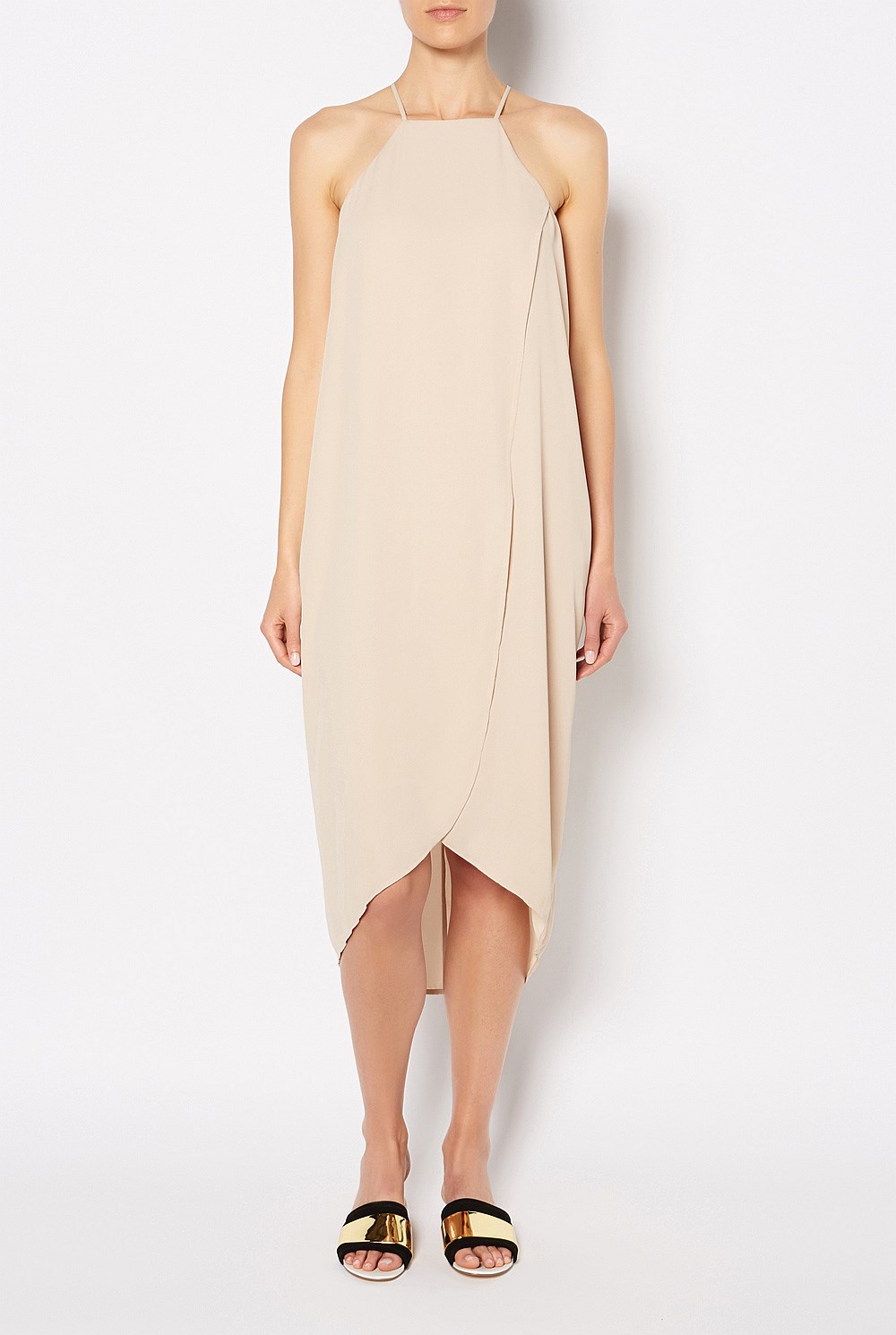 High Neck Wrap Midi Dress