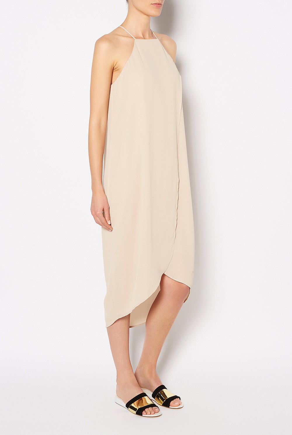 High Neck Wrap Midi Dress